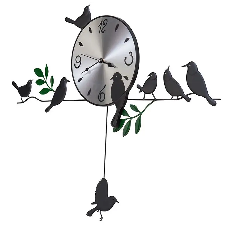 Hierro pájaros péndulo silencioso cuarzo relojes 3D Reloj de pared para la decoración del hogar Hogard Hierro pájaros péndulo silencioso cuarzo relojes 3D Reloj de pared para la decoración del hogar Hogard