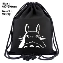 Hayao miyazaki totoro black carbon head canvas backpack Draw string beam pocket Outdoor sports leisure bag