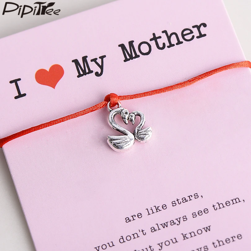 Pipitree 17 цветов браслет с сердцем I Love My Mother двойным лебедем Ювелирное Украшение для