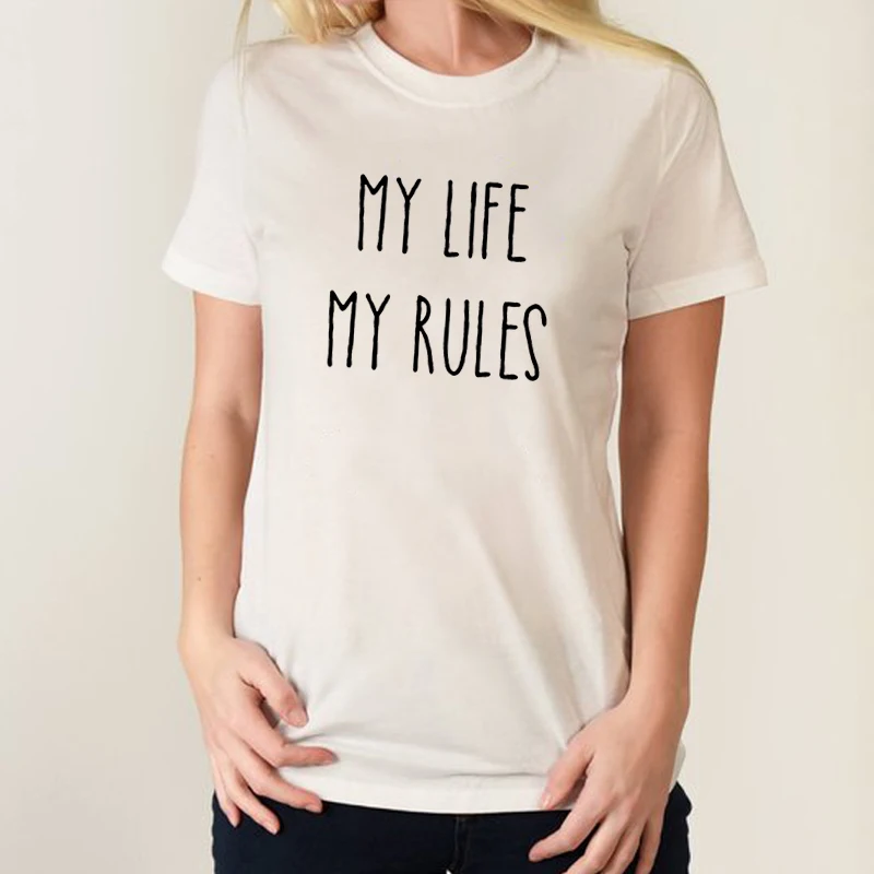 Zjlvmf My Life Rules женская футболка Модная хлопковая повседневная с круглым вырезом