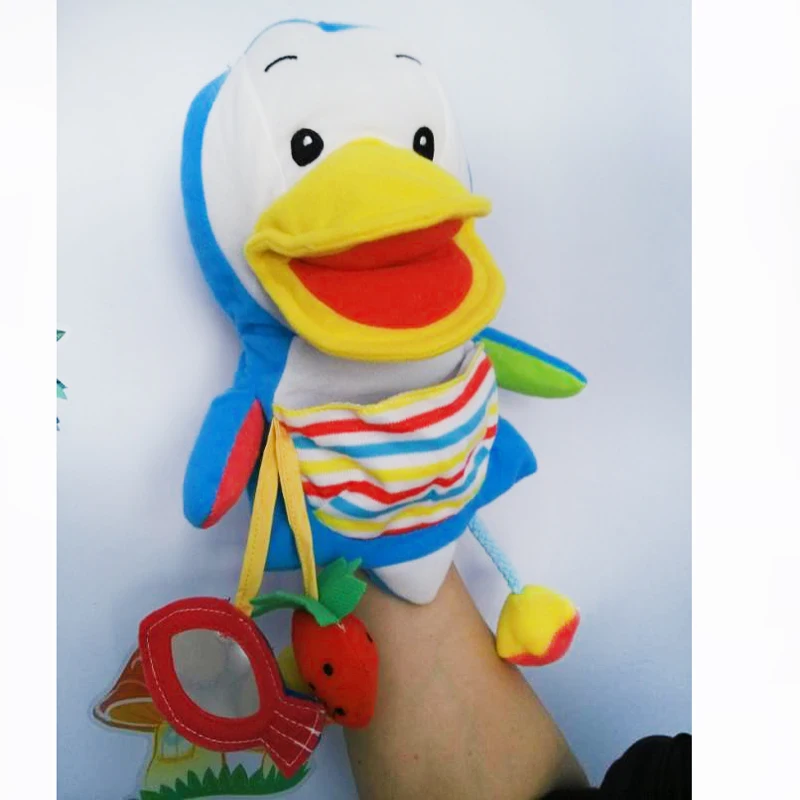 Cute Hand puppet toys Big mouth Duck puppet baby toys with BB sound maker jingle mirror and a