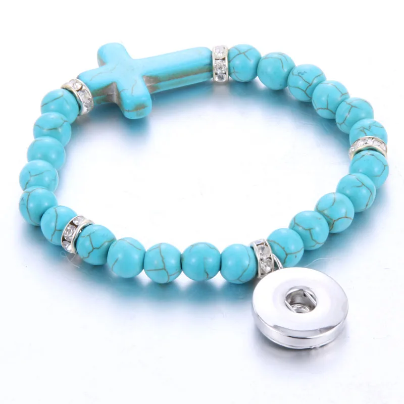 

New Snaps Jewelry Blue series Beaded Elastic Bracelet Snap Button Bracelet boho Bracelet fit 18mm Snap Button Jewelry for women