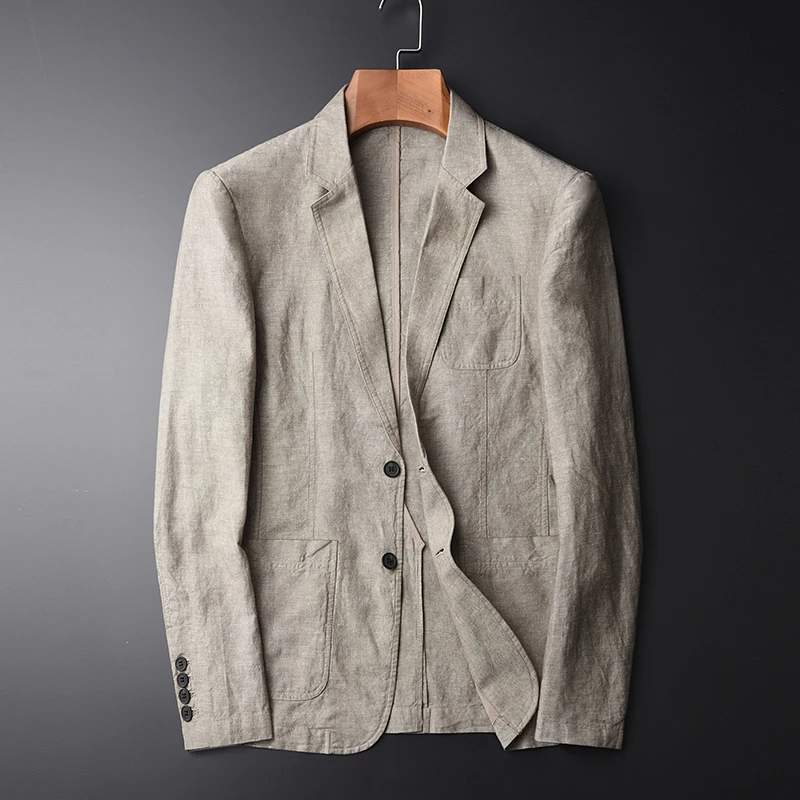 New arrival Young Man Suit Jacket Casual Linen Cotton Blended Handsome Single Breasted fashion