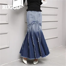 RUGOD джинсовая юбка макси для женщин Градиент лоскутное кисточкой трубы высокая талия длинная новая специальная Мода женск