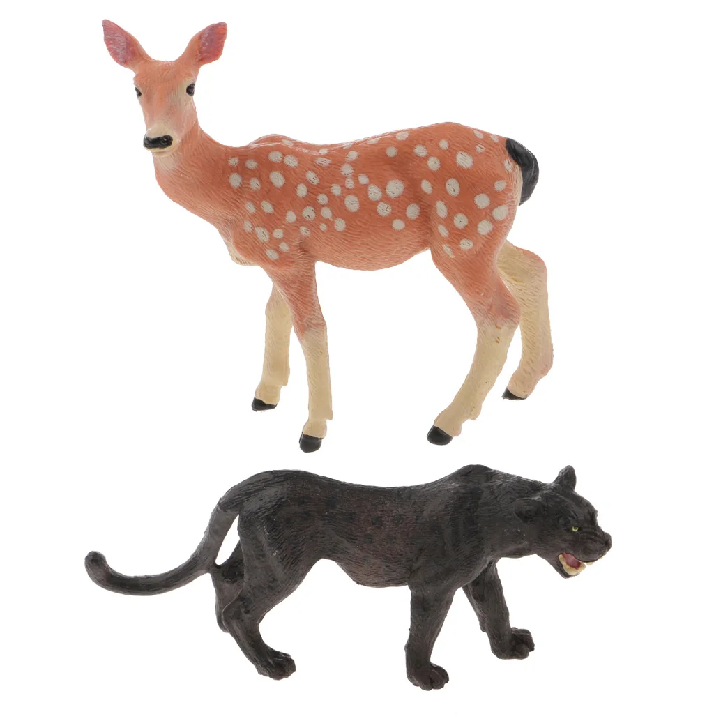 2pcs Realistic Sika Deer Doe Wolf Animal Figurine Model Action Figure Kids Toy