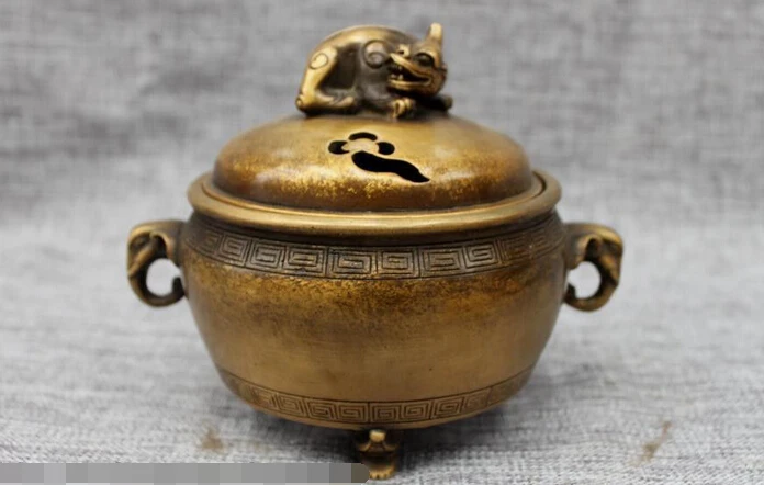 

wholesale factory Chinese Signed Bronze Dragon kylin Two Elephant Ears incense burner Censer