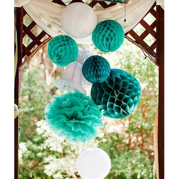 

Chic (Teal,White)8pcs Honeycomb Paper Decorations Set Tissue Paper Balls Pom Pom Flowers Wedding Bridal Shower Birthday Party