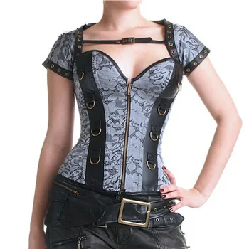 

NEW Steel Boned Silver Vintage Steampunk Corset Corselet Top Women Gothic Overbust Bustiers & Corsets S-XXL