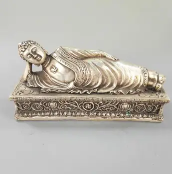 

Chinese exquisite white copper sleeping Buddha sakyamuni statue