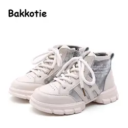 Bakkotie 2018 Зимняя мода детский бренд высокие кеды Дети Pu кожаные ботинки для маленьких девочек Теплая обувь для мальчиков ботильоны черного