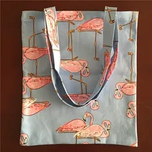 YILE хлопок холст Экологичная для шоппинга с ручкой сумка на плечо Фламинго синий низ 17417-1
