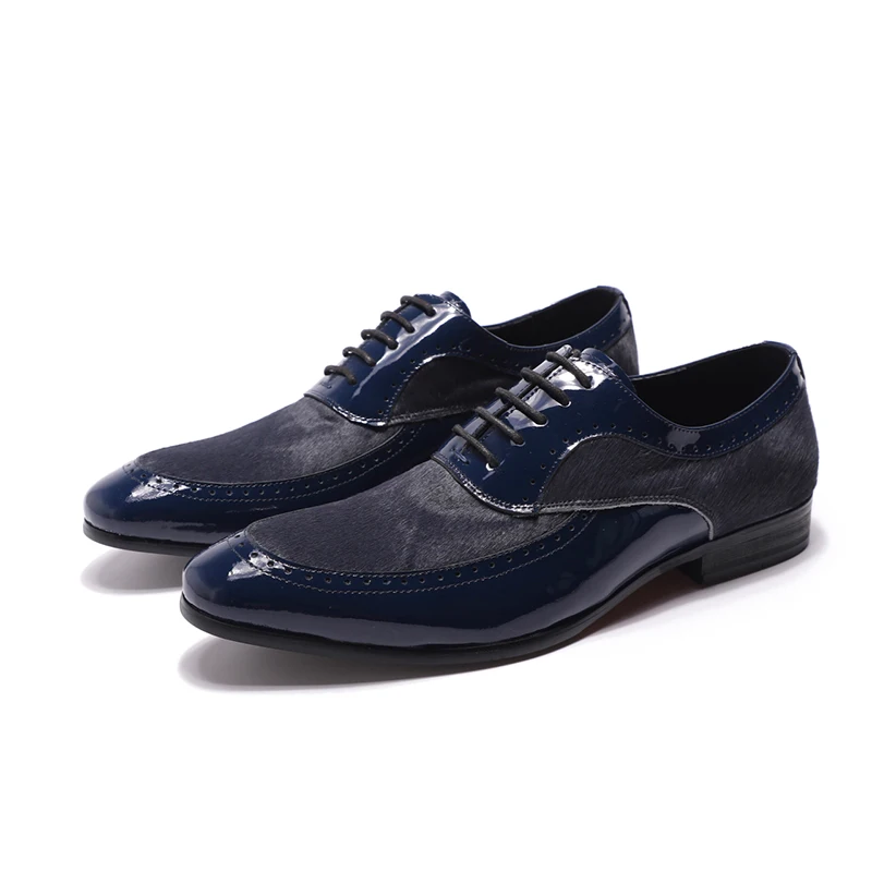 FELIX CHU/Коллекция года; стильные мужские туфли-оксфорды из лакированной кожи с конским волосом; Цвет черный, синий; Мужские модельные туфли с острым носком на шнуровке