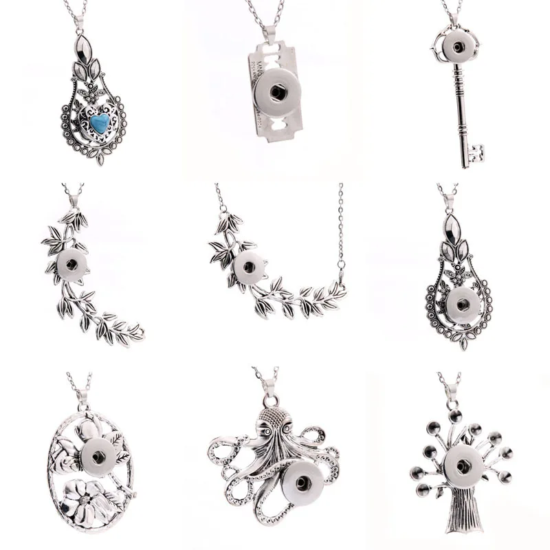 Новинка, ювелирное серебряное цветочное ожерелье с кнопкой для женщин, 18 мм, 20 мм, кнопки, ювелирное ожерелье с защелкой