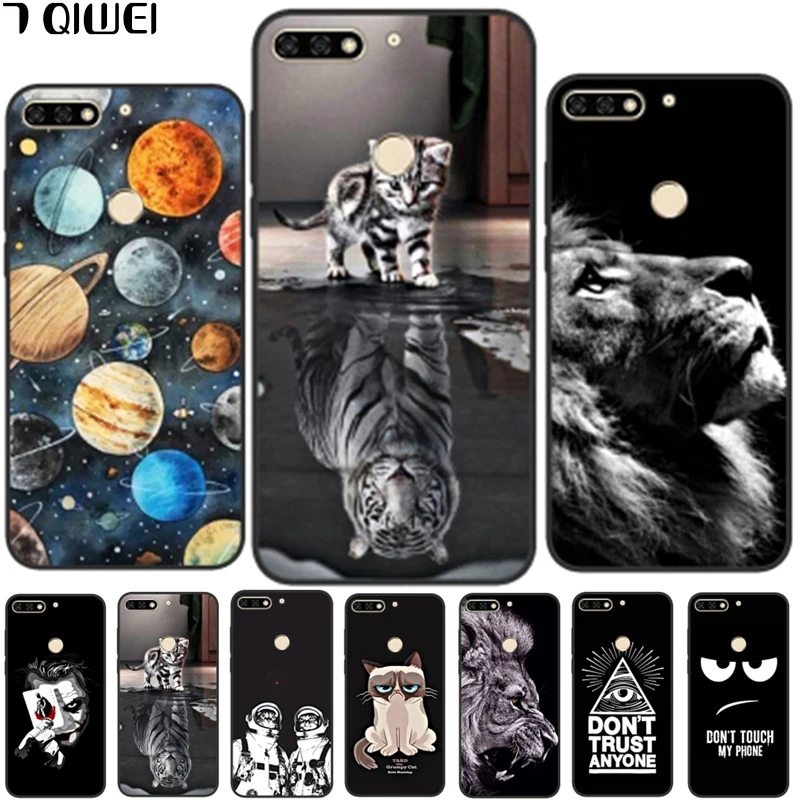 

For Huawei Honor 7C Pro Case LND-L29 Black Silicone Back Cover For Huawei Y7 Prime 2018 Case Y7 Pro 2018 Cover Cool Cartoon