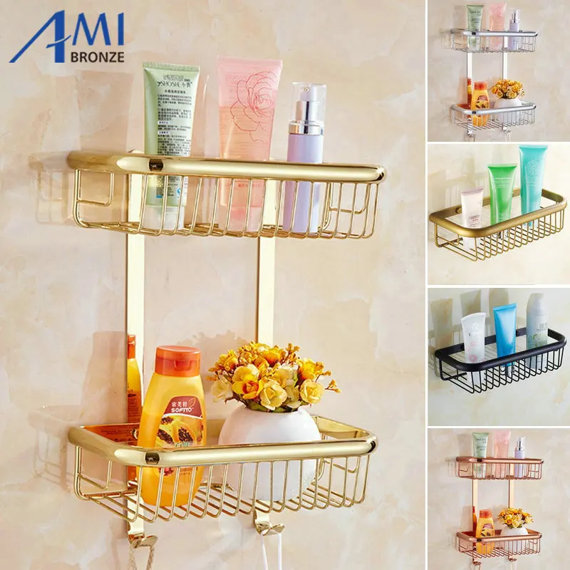 2012 Series Long Bathroom Shelves Solid Brass Chrome Antique Gold Black
