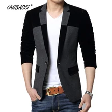 LANBAOSI, Мужской Блейзер, пиджак, на одной пуговице, Повседневный, вельветовый, в стиле пэчворк, тонкий, блейзеры, куртки, мужской костюм, Homme, Блейзер, Masculino