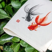 Ручная роспись Милая рыбка хлопковый платок подарок китайский стиль женские модные аксессуары утолщаются натуральное белье маленький платок