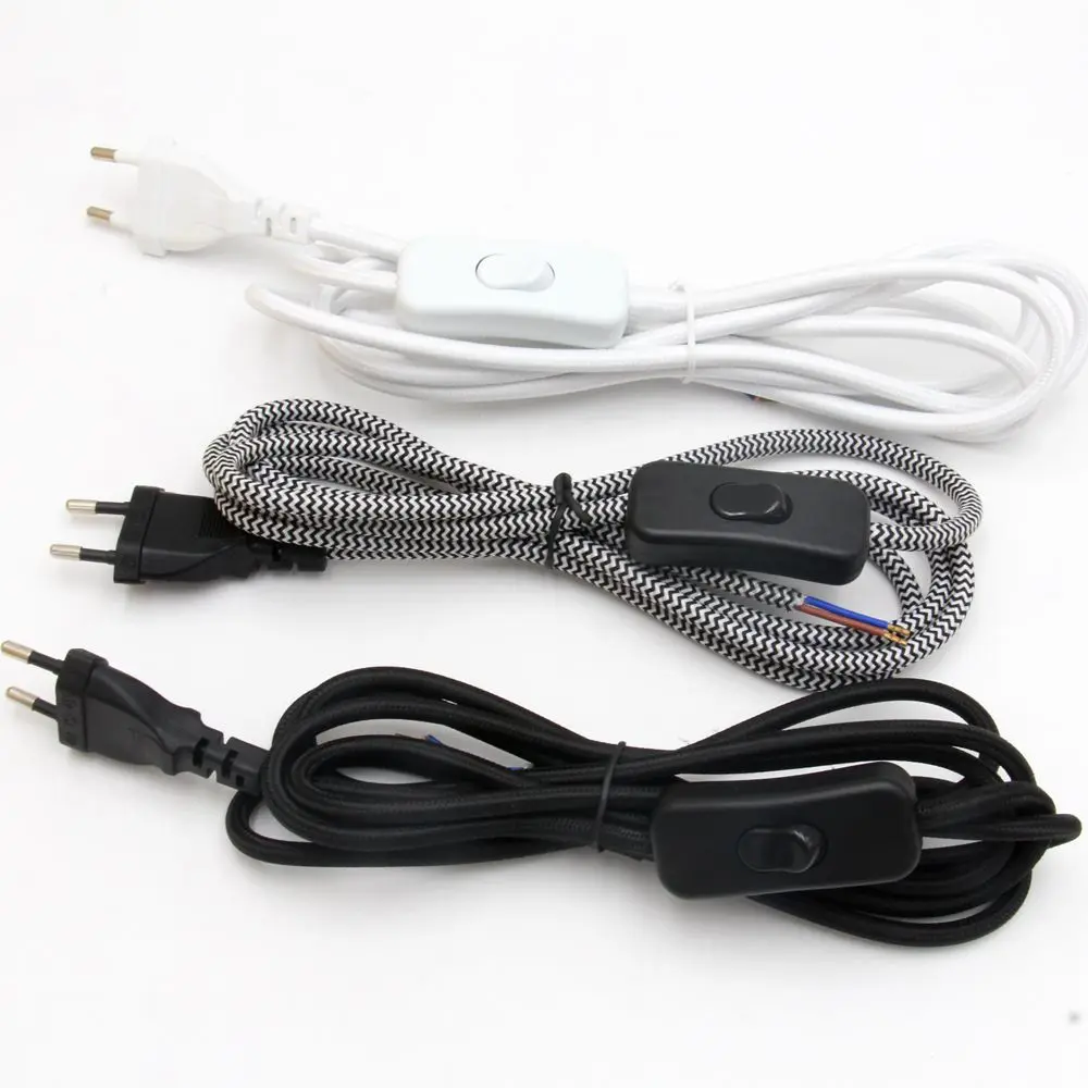 220v Ac Eu Plug Power Cord With On/off Switch 2m Colored Textile Fabric ...