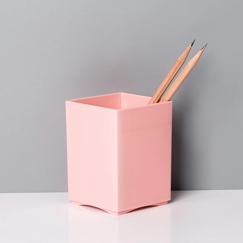 Квадратный пластиковый держатель для ручек простой офисный Настольный держатель для хранения практичный и красивый держатель ручки - Цвет: Розовый