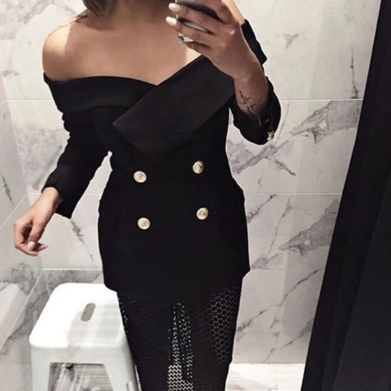 2018 Runway конструктор официальных Sexy с открытыми плечами Jaclets Для женщин двойной