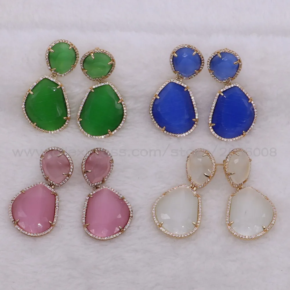 4Pairs Fashion faceted cat  eye stone  earrings Gold color 