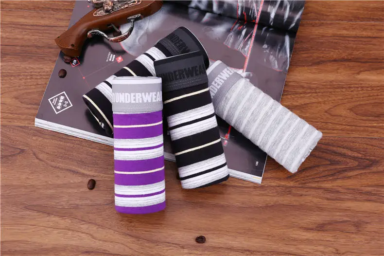 Muls Brand 3PCS Lot Carding Cotton Male Boxers Short Men Fast Dry Striped Mens Underwear Boy Bodysuit Under Pant Plus Size M-3XL03