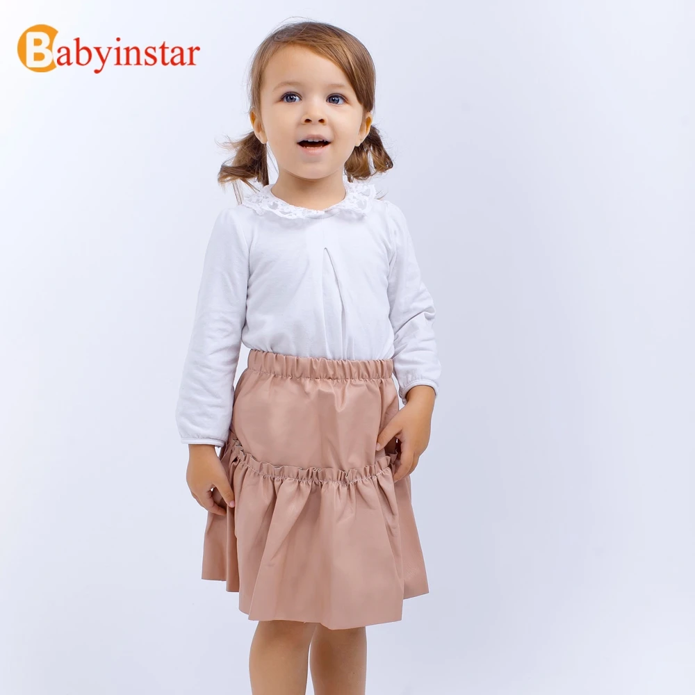 Babyinstar/юбка для девочек 2019 г. Детская Однотонная юбка из искусственной кожи одежда