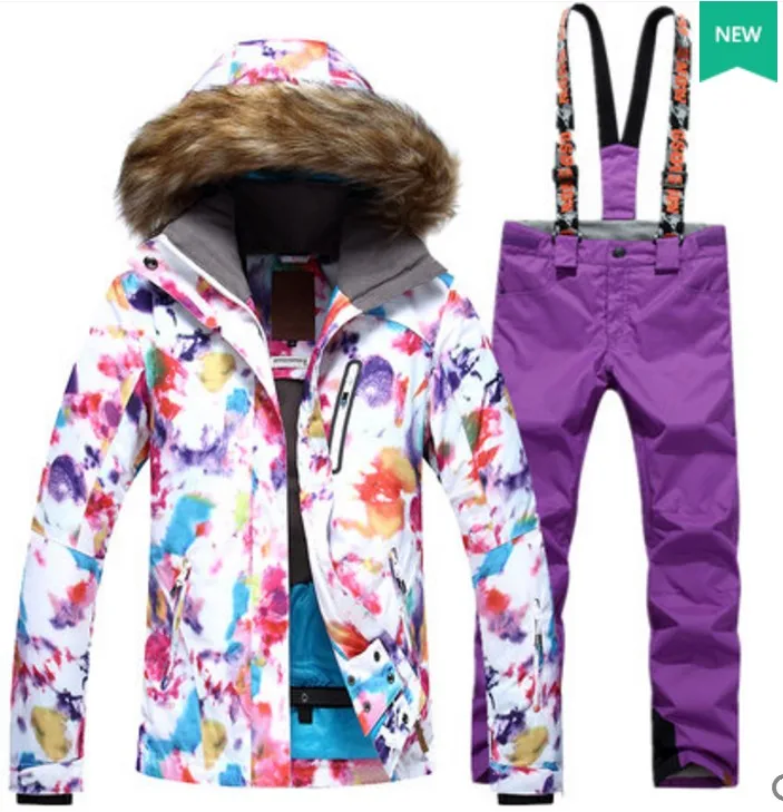 Womens violet waterproof snowboarding suit female white ski jacket and