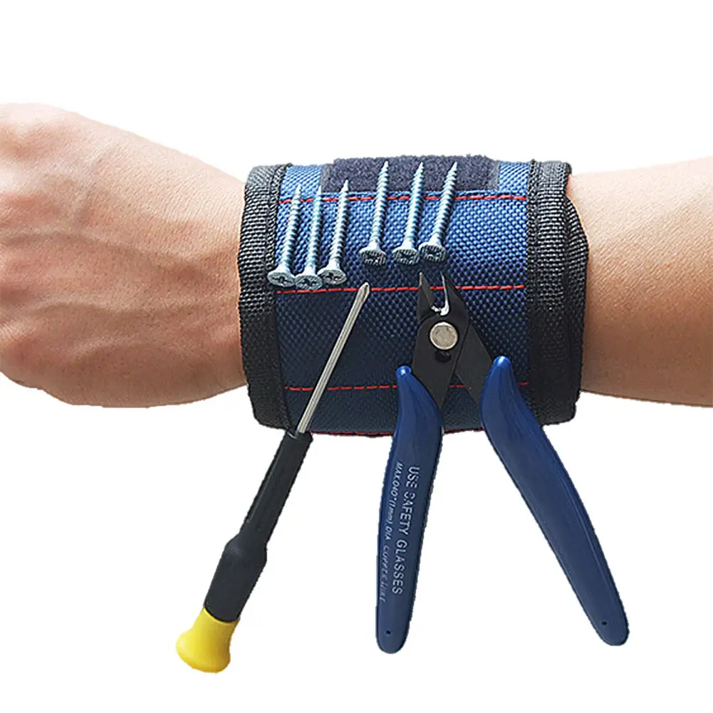 Fashion Strong Magnetic Wristband Adjustable Wrist Support Bands For Screws Nails Nuts Bolts Drill Bit Holder Tool Belt LFD - Цвет: blue