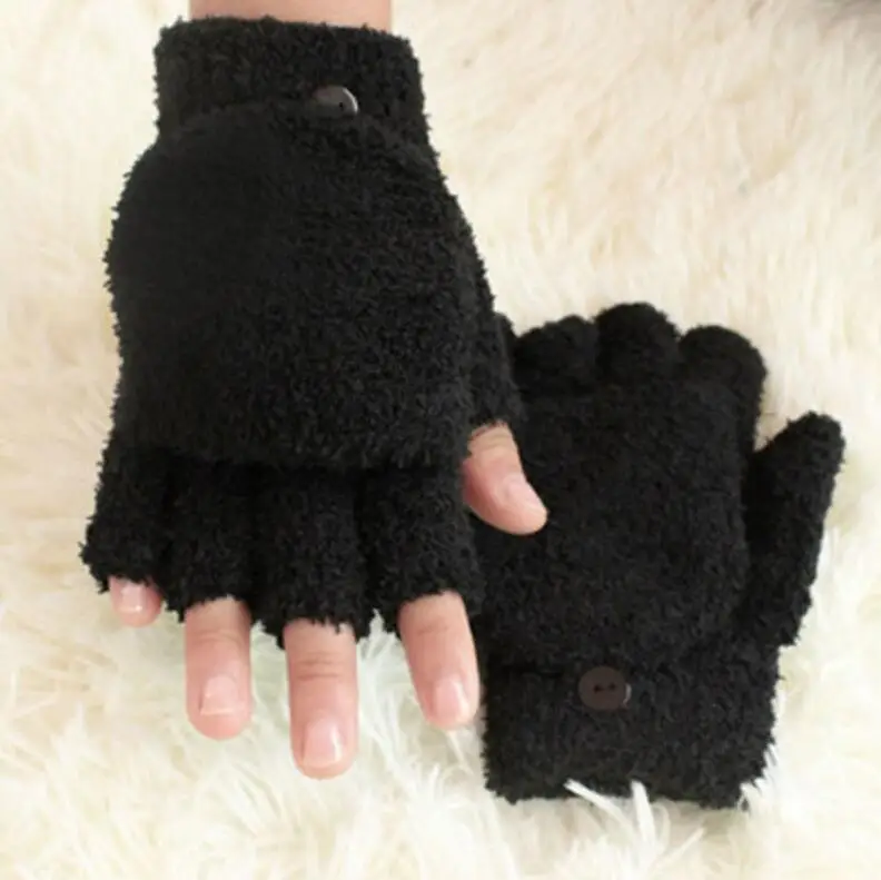 YSDNCHI, модные зимние перчатки для девушек, женщин и девушек, теплые зимние однотонные женские перчатки без пальцев, Флисовые женские перчатки на половину пальцев - Цвет: G038 Cover Black