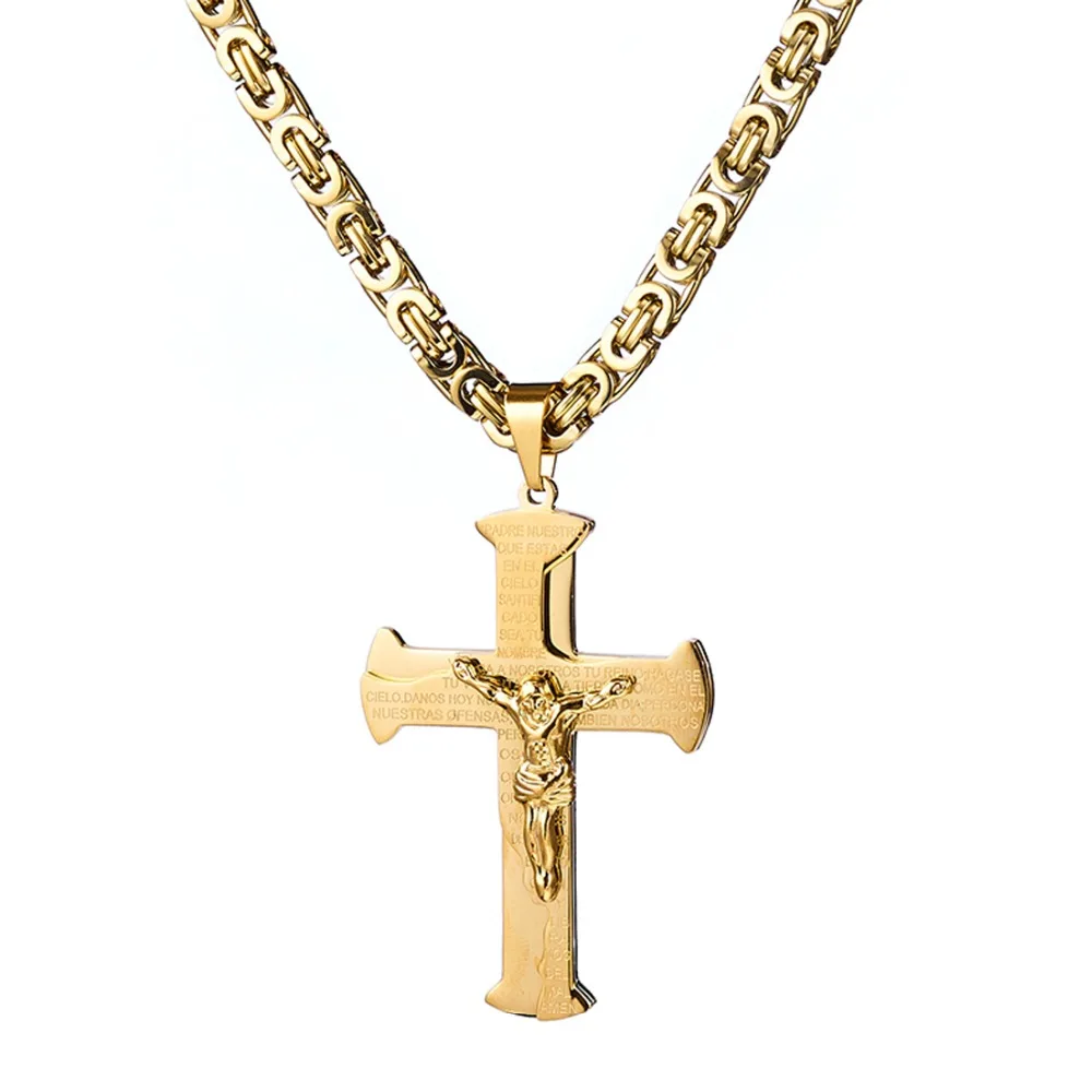 Ожерелье с крестом Иисуса распятия для мужчин женщин Золото Серебро Черный Нержавеющая сталь бызанин цепь распятие кулон Панк Рок