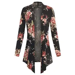 Весна Винтаж для женщин шифоновый кардиган цветочный принт куртка с длинными рукавами туника повседневное плюс размеры нерегулярные
