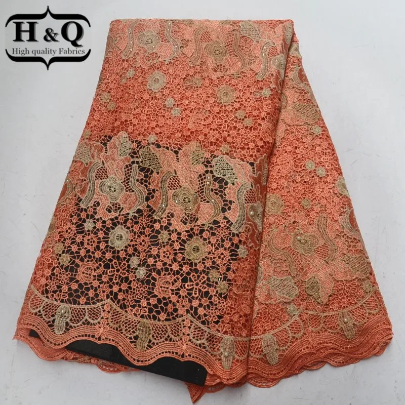 

H&Q 32 Design African lace fabric 2018 high quality lace Water Soluble African Fabric With Beads For wedding dress party DIY