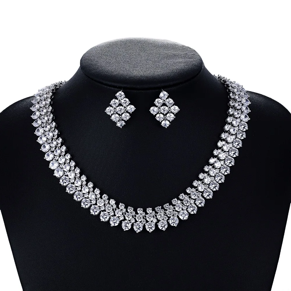 Crystal CZ Cubic Zirconia Bridal Wedding Round Necklace Earring Set Jewelry Sets for Women Accessories CN10007 Crystal CZ Cubic Zirconia Bridal Wedding Round Necklace Earring Set Jewelry Sets for Women Accessories CN10007