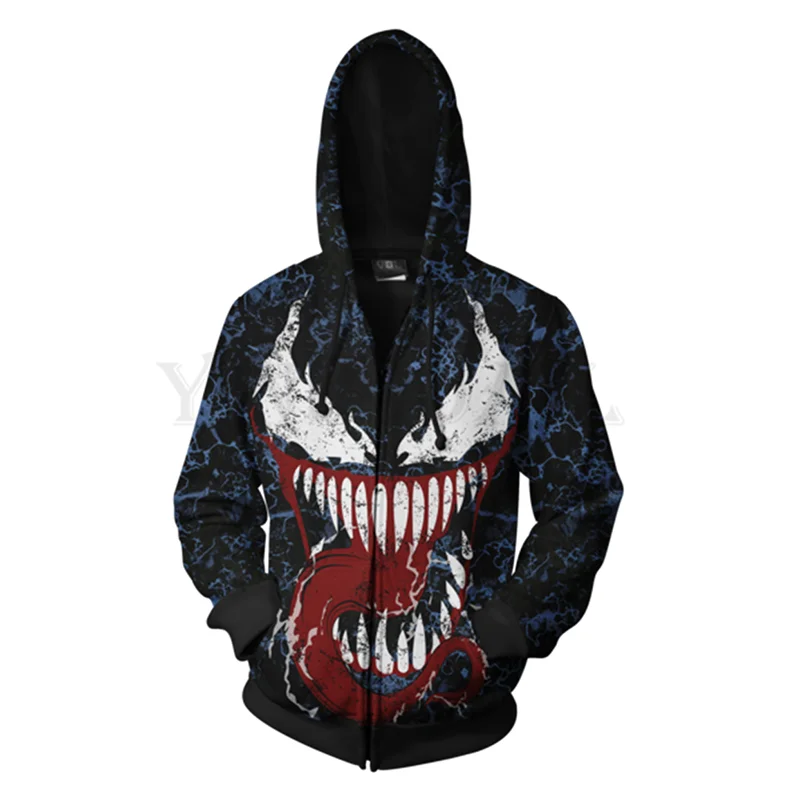 

Men and Women Zip Up Hoodies Venom Spiderman 3d Print Hooded Jacket Mravel 4 Movie Anti-hero Sweatshirt Streetwear Costume