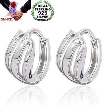 

OMHXZJ Wholesale Jewelry geometric fashion kpop star for Woman gifts Thread 925 Sterling Silver buckle hoop Earrings YS172