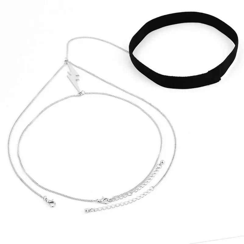 Панк цепочка с кулоном-молнией, двойной слой, золото, серебро, кожа ...