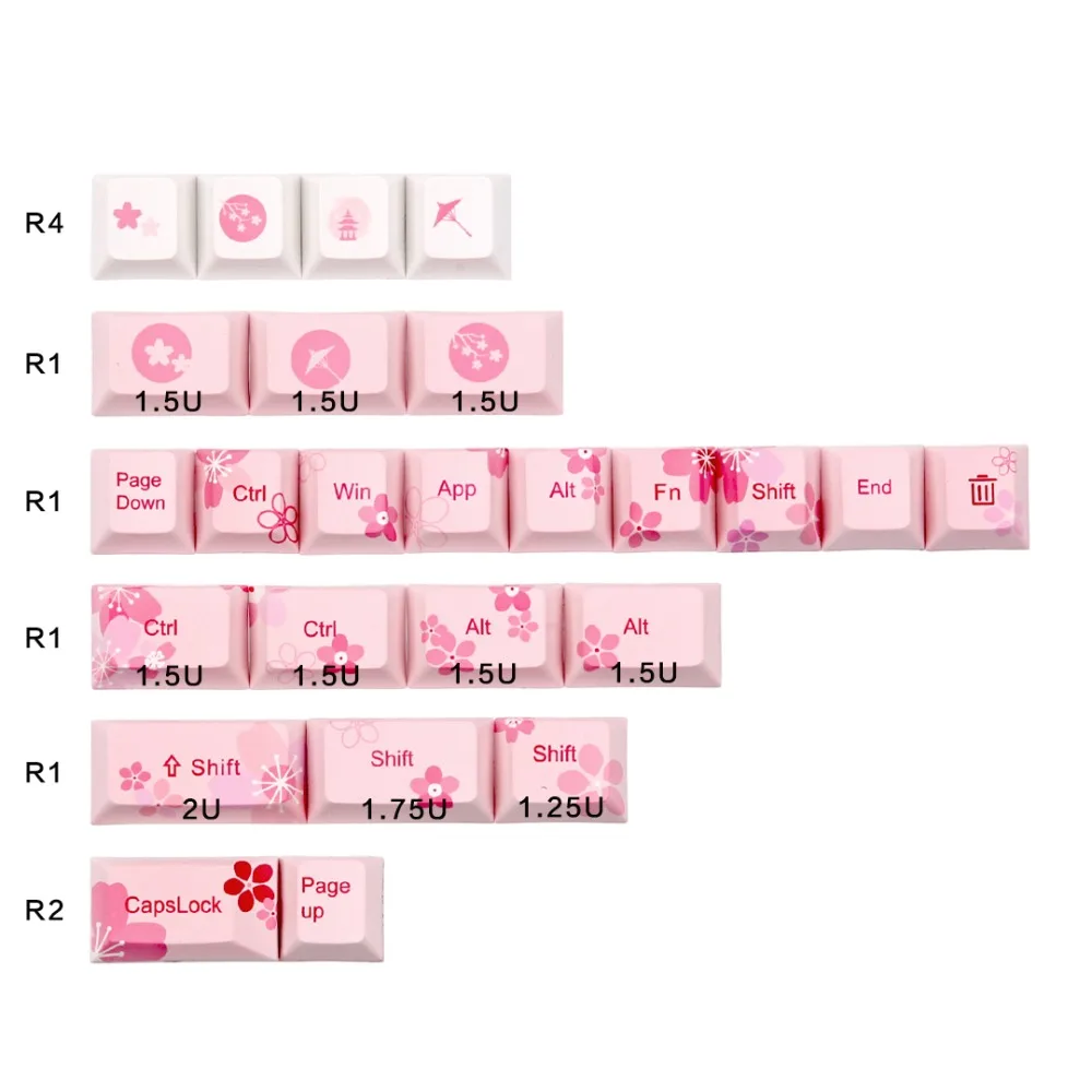 Kbdfans Новое поступление пять поверхностных сублимации sakura keycaps 126 клавиш для механической клавиатуры mx cherry switch