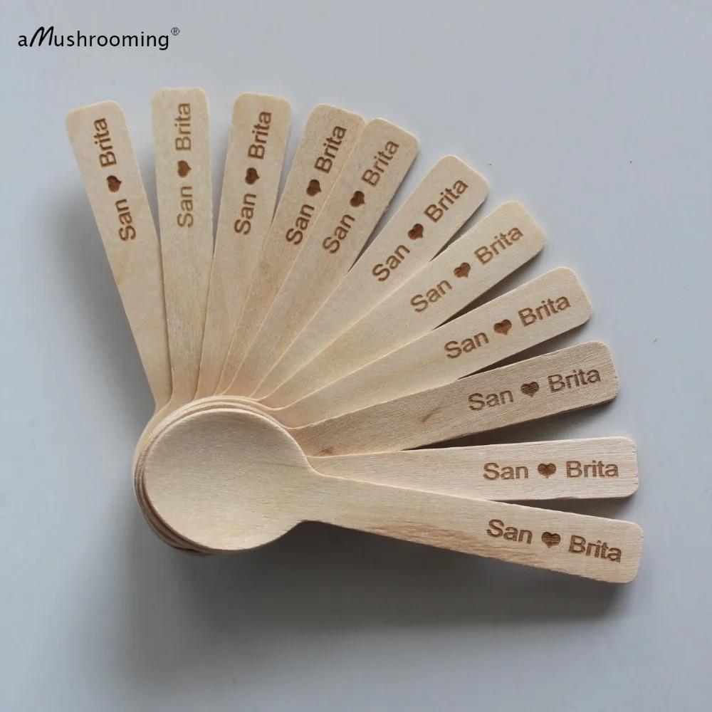 x100 Personalized Wedding Party Ice Cream Spoons Disposable Mini Dessert Cake Spoons Name