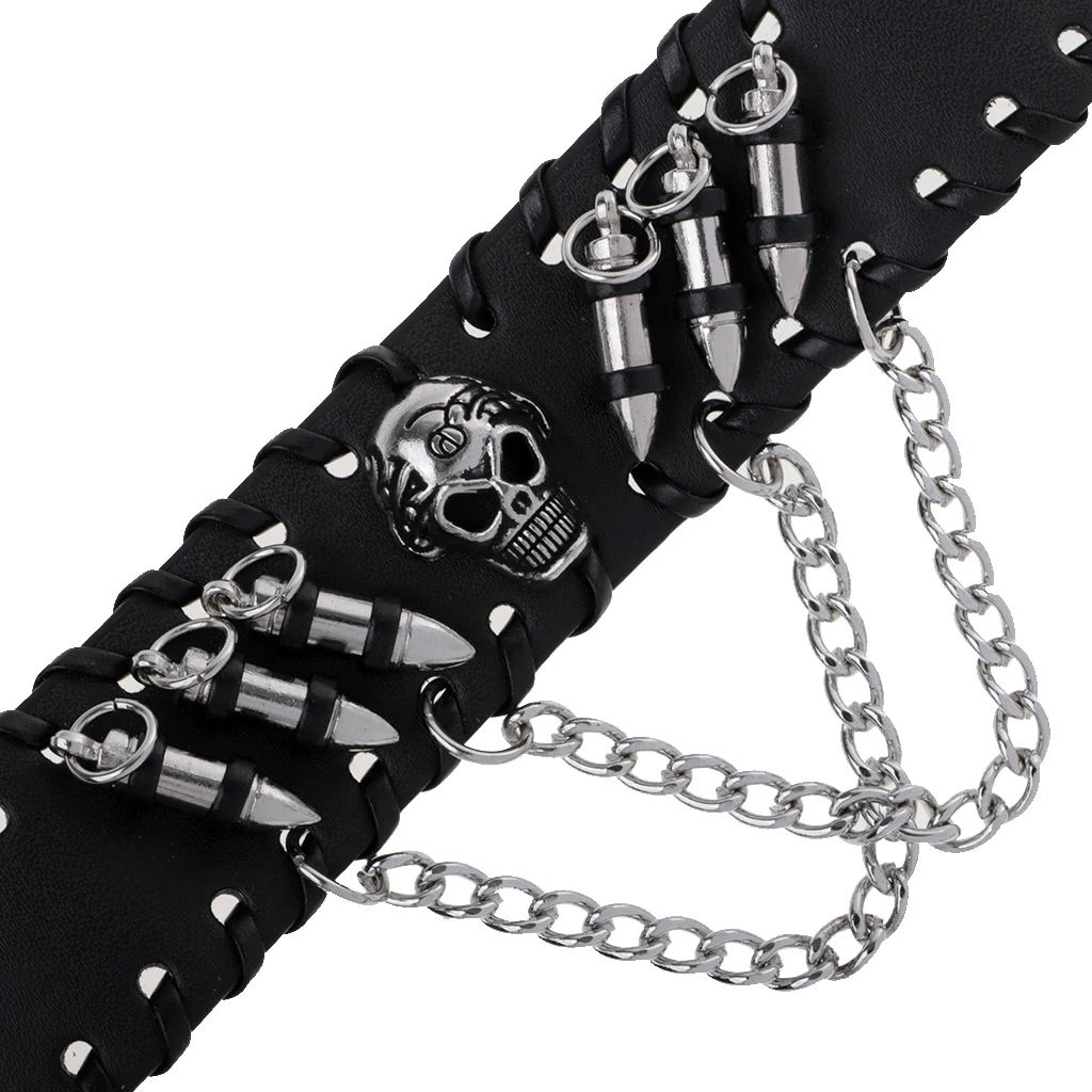 Punk Style Braclets for Men Women Black PU Leather Bangle Punk Skeleton Skull Wristband Bracelets Metal Chain