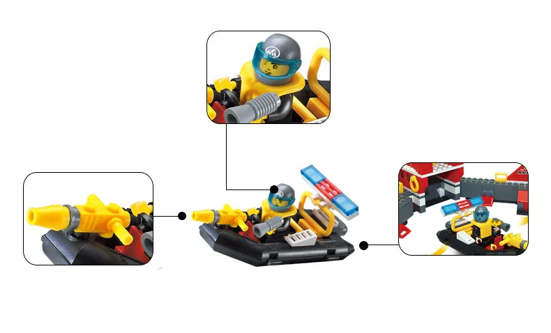 Обучающий строительный блок пожарная спасательная вода спрей пожарная лодка 4 пожарный 340 Обучающие Кирпичи подарок-игрушка для мальчика-без коробки