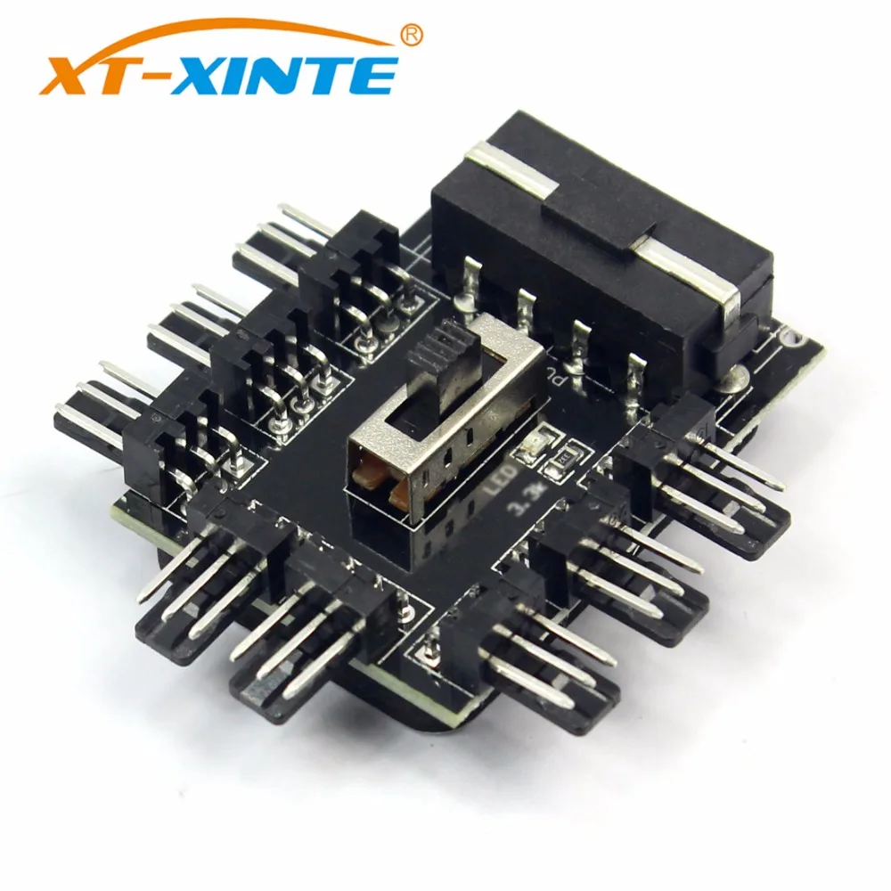 1 to 8 3Pin 12V Fans Hub Splitter PC Computer Pwm Cable 4Pin for Molex / SATA Cooler Cooling Speed Controller Adapter for Mining
