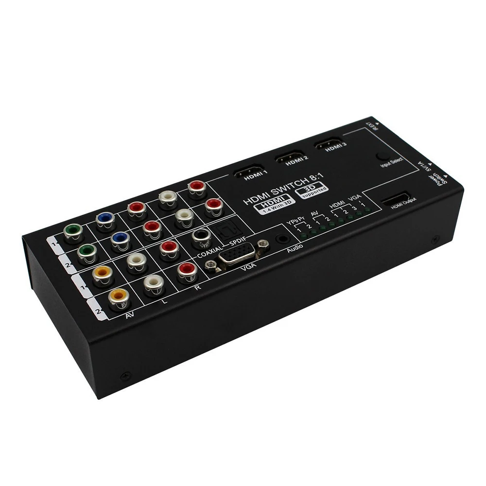 New Multi-Functional HDMI Switch Splitter Converter HDMI Audio Extractor with 8 Inputs to 1 HDMI Output with Optical / Coaxial