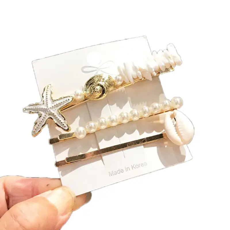 

Baroque Style Headdress Elegant Lady Women Hair Accessories Artificial Pearl Shell Hair Clip Cute Girls Side Word Clips