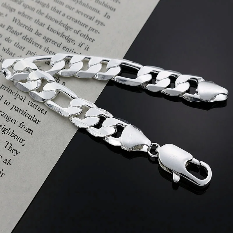 wholesale Beautiful fashion Elegant silver color charm 12MM For men women chain Bracelet high quality Gorgeous jewelry H163