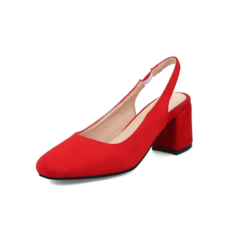 EVCHAR новые женские сандалии Med на высоком каблуке Дамская обувь каблуке неглубокие Искусственная кожа босоножки; сезон лето; элегантная женская обувь без застежки; большие размеры 32-52 - Цвет: Red  313