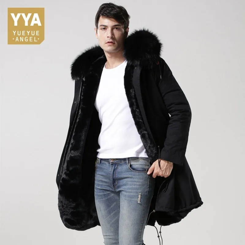 

Top Brand Winter Real Fur Collar Hoodie Mens Parka Warm Fur Lining Overcoat Cotton Long Jackets Men Plus Size 4XL Military Coats