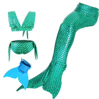 

4 Piece Bikini Set Girls Dress Mermaid Tail With Monofin Swimming Swimsuit Fancy Costume Kids Ariel Swimmable Child Bathing Suit Mermaid party Cosplay cola de sirena