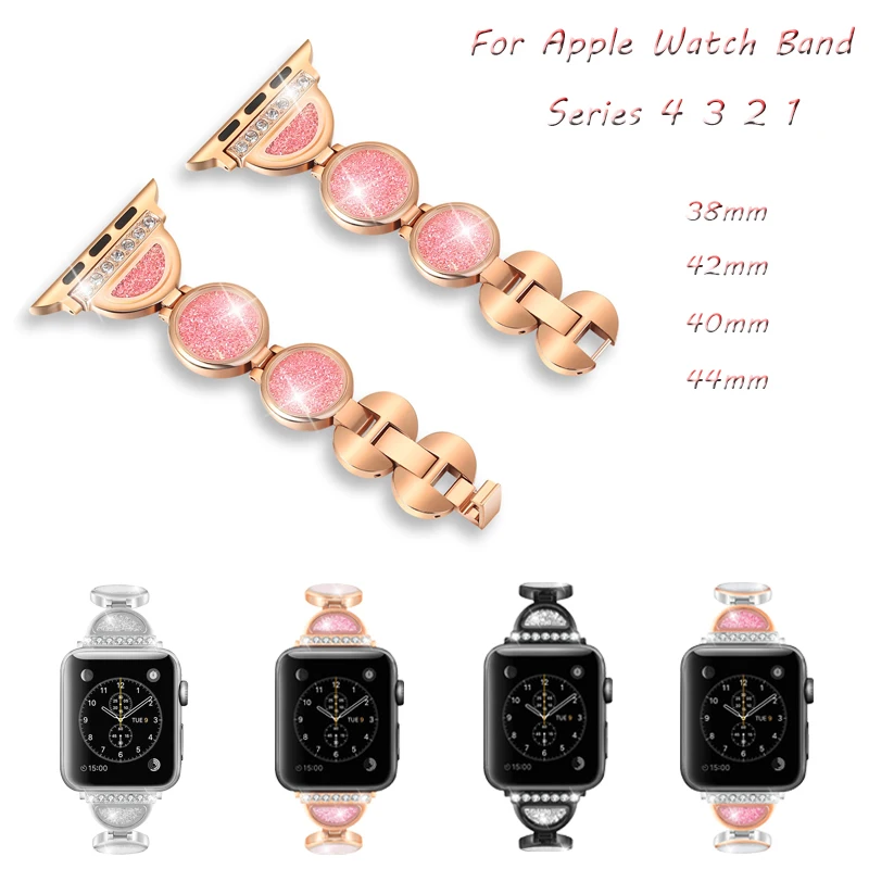 

Luxury Diamond Bracelet Band For Apple Watch 4 Band 44mm 40mm Quicksand Design Strap For iwatch 3 2 1 42mm 38mm Loop Watchband