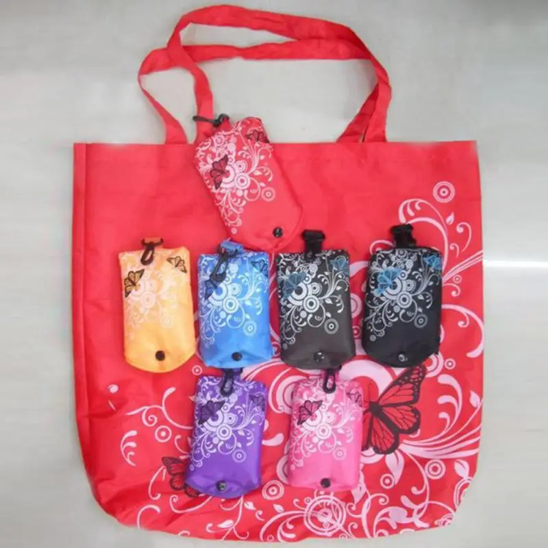 Foldable Shopping Bag Butterfly Flower Oxford Fabric Shoulder Bag Portable Eco-Friendly Grocery Bags Reusable Tote for Ladies